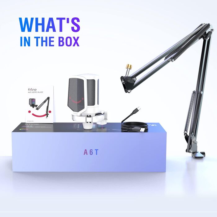 Мікрофон FIFINE для ігор та запису, USB, зі стійкою, для ПК, MAC, PS4, PS5, білий