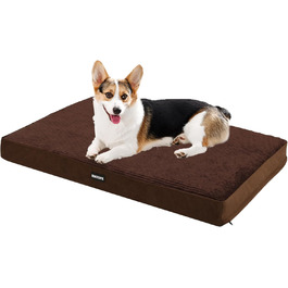 HMTOPE Orthopedic Dog Bed, 10cm Thick Dog Cushion for Medium and Large Dogs, Removable and Washable Dog Mat, Non-Slip Bottom, Waterproof Inner Lining, 112 cm, (L 91 x W 56 x H 9 cm, Brown)