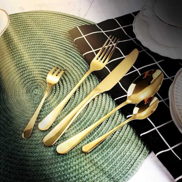 Gold Cutlery Set 12 People, 60-Piece Cutlery Set Gold Stainless Steel, Shiny Gold Cutlery Set with Knife, Fork, and Spoon, High-Quality Table Cutlery, High-Gloss Polished & Dishwasher Safe