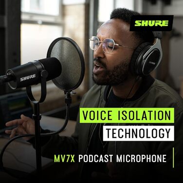 Мікрофон Shure MV7X XLR – Динамічний мікрофон для подкастів та вокалу, з технологією ізоляції звуку, чорний