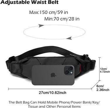 Чоловіча/жіноча поясна сумка-рюкзак на пояс, водонепроникна, чорна. Підходить для спорту, подорожей, фітнесу, велоїзди та кемпінгу.