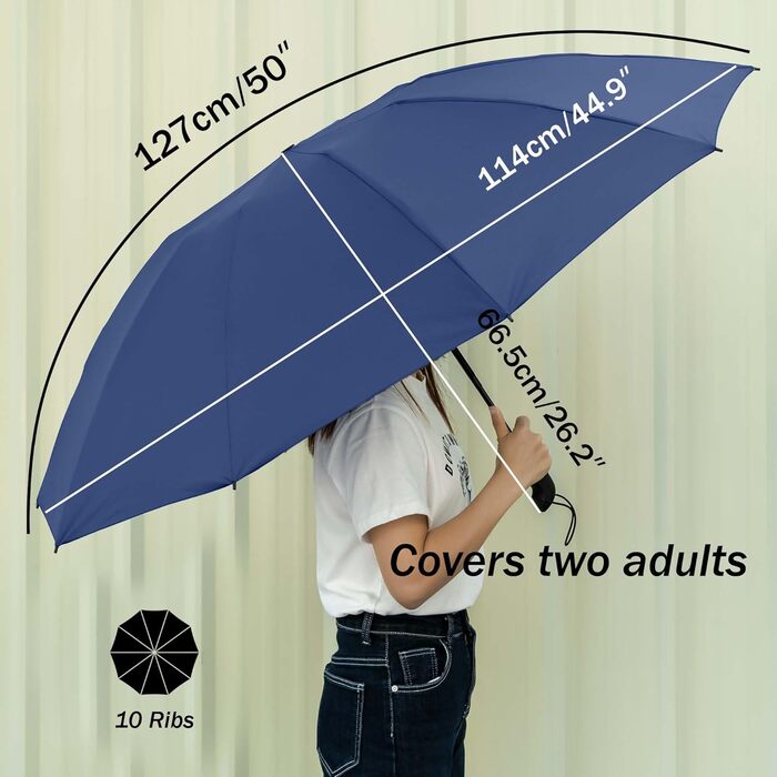 Чоловічий складаний парасолька від дощу Conlun Kompakter, стійкий до вітру, 127 см, чорно-синій