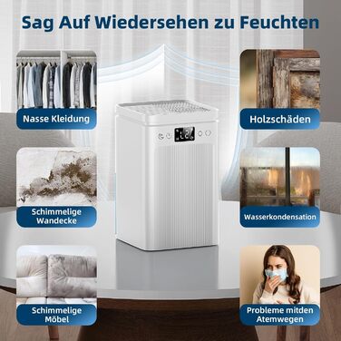 Електричний осушувач повітря 2.2L, портативний, тихий, з таймером 2-12H, 7 кольорів підсвічування, автоматичне відключення, для спальні, підвалу, ванної кімнати (білий)