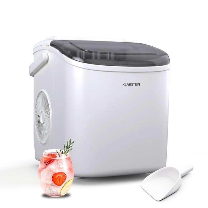 Klarstein Ice Maker - 12kg/24h, 2 sizes, 1.3L water tank, LED displays, transparent lid, portable, ice cube maker for parties/garden events