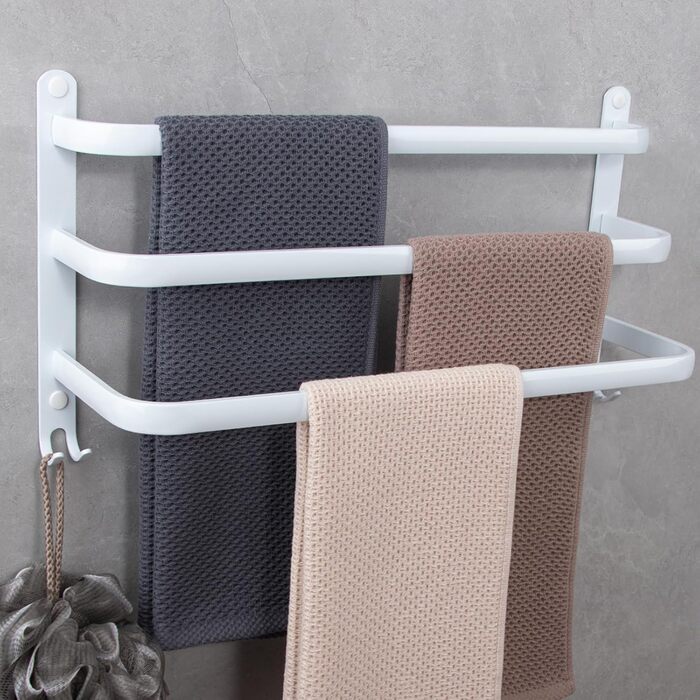 Тримач для рушників на стіну без свердління, великий, з гачками, 2 яруси, полиця для рушників, 50 см, для ванної кімнати, кухні, туалету