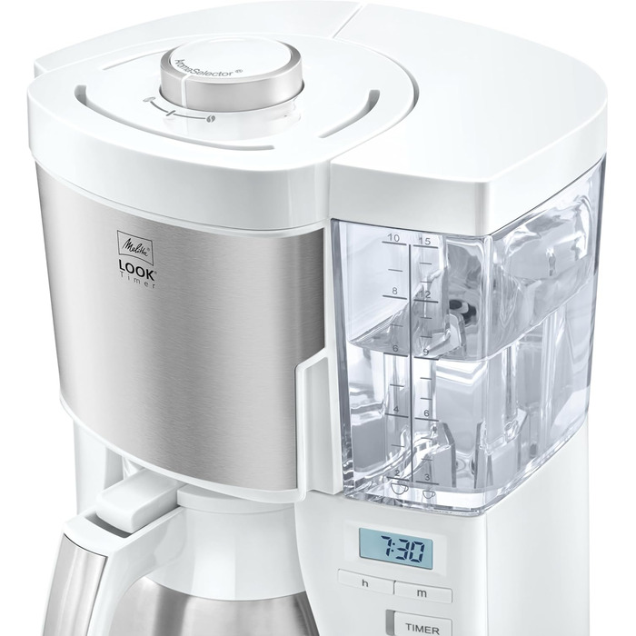 Melitta Look Therm Timer - Filter Coffee Machine - with Thermos Carafe - Timer Function - Drip Stop - White (1025-17) White with Thermos Carafe Single
