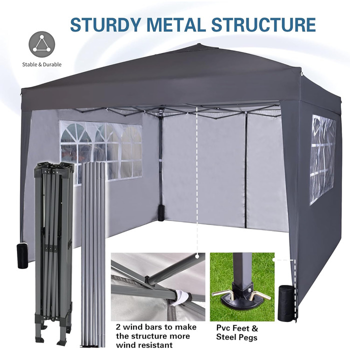 Pavilion with silver protective coating, waterproof, 3 x 3 m, White (Gray)