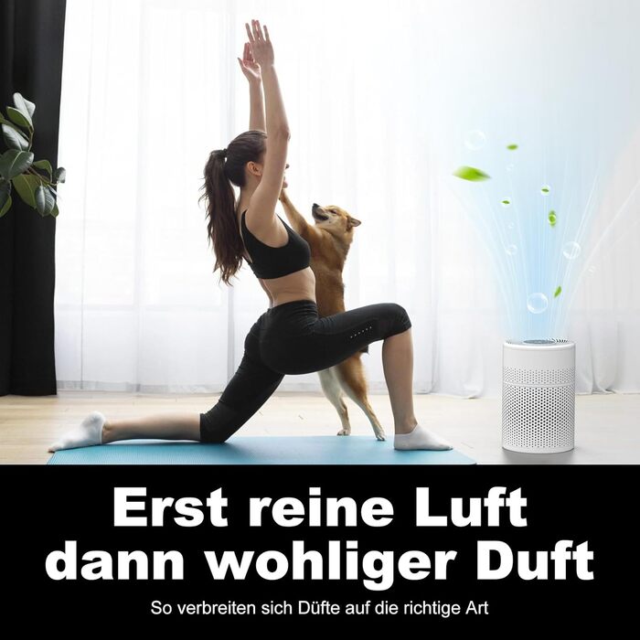 Розумний очищувач повітря WiFi з керуванням через додаток та голосовими помічниками Alexa/Google - 360° повітряний потік, фільтр HEPA H13 (99,97%), нічний режим 20 dB, CADR 90 м³/год, кольорове підсвічування для спальні (KJ1-6)