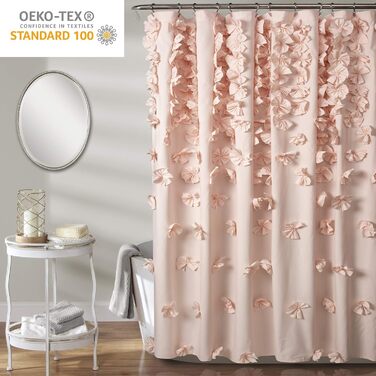 Шторка для душу Lush Decor Riley, 183x183 см, з бантиками, рожева