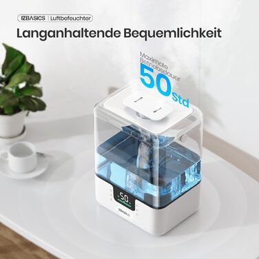 Зволожувач повітря EZBASICS Smart з верхнім заповненням 6L, 360° поворотна насадка, зволожувач та аромадифузор для дитячої кімнати, рослин, з програмою та голосовим керуванням, 1 упаковка + 7 нічників