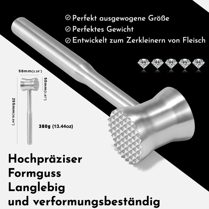 Ніж для відбивання м'яса Fleischklopfer з нержавіючої сталі, подвійний, для стейків, курки, свинини та яловичини, кухонний інструмент з 5-річною гарантією