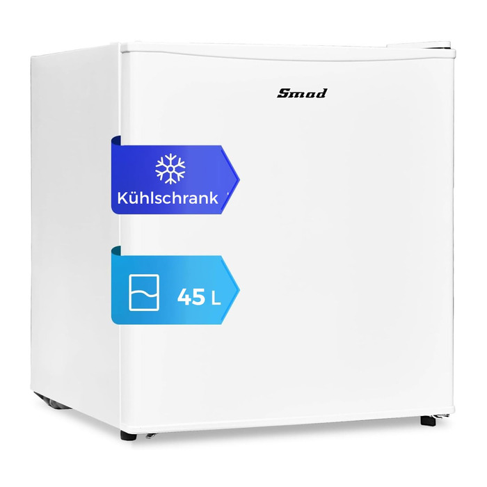 Холодильник Smad Mini 45L, компактний, 230V, з дверцятами, що відкриваються в обидві сторони, регулювання температури 0–10 °C, міні-холодильник для спальні, офісу, готелю, вітальні, білий