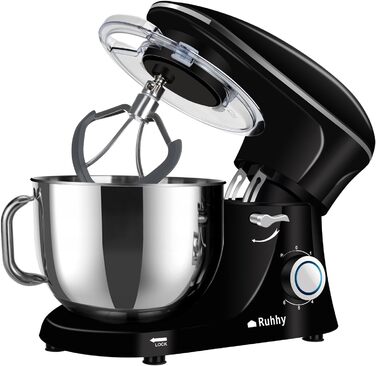 Stand mixer with bowl for cakes and bread with baking accessories. Various models also include a meat grinder and blender. 16746