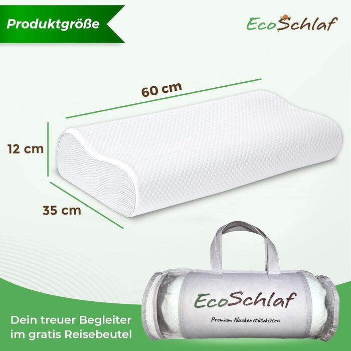 EcoSchlaf® Orthopedic Pillow 2025 Premium Neck Support Pillow – Certified – Side Sleeper Pillow Neck Pillow made of Soft Memory Foam – Ergonomic Head Pillow – Neck Pain – Height Adjustable