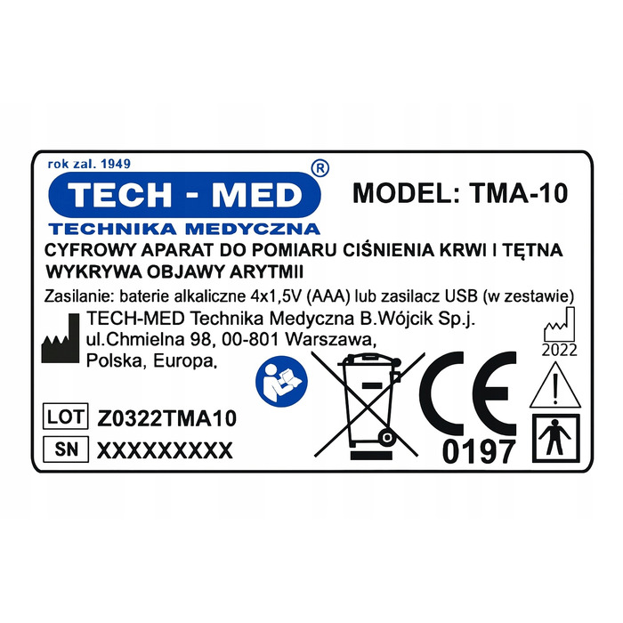 Тонометр на плече TECH-MED TMA-10 з USB-C живленням, індикатором аритмії та чохлом