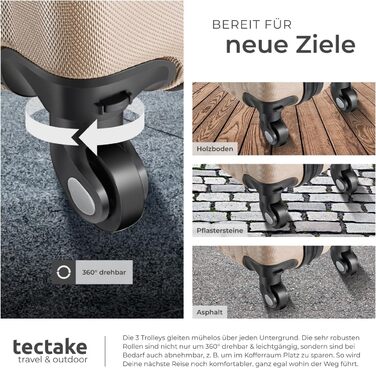 Набір валіз Tectake® (4 шт) з ваговою та ідентифікатором, 360° колеса, жорсткий корпус, кодовий замок, велика валіза, стягується, ручна валіза - колір шампань