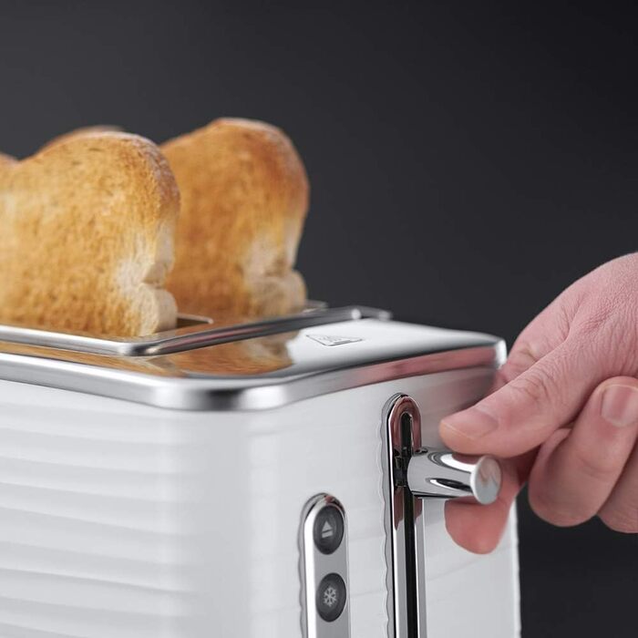 Russell Hobbs Toaster [for 2 slices] Inspire White with high-quality high-gloss finish (extra wide toast slots, including bread roll attachment, 6 browning levels + defrost & reheat function) 24370-56