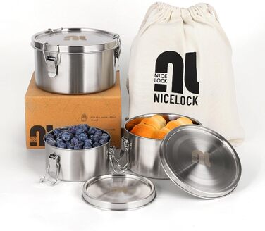 nicelock Lunch Box with Compartment (3 Pack) Adult Food Containers Kids Lunch Box Stainless Steel Suitable for Snacks, Fruit, Muesli, Soups, and Main Meals etc.