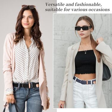 Жінський та чоловічий тканинний ремінь Flintronic, еластичний плетений ремінь, ширина 3.3 см, довжина 107 см (обхват талії 76-115 см), кольори: бежевий+синій