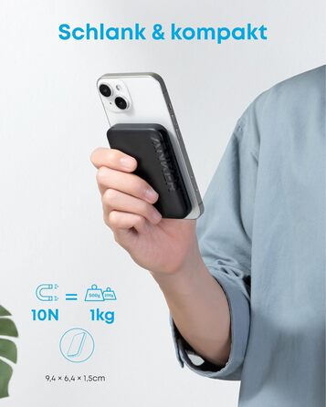 Anker PowerCore Magnetic 5K: бездротова батарея 5000mAh для iPhone 17/16/15/14/13/12 (Чорний)
