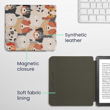 Чохол-книжка kwmobile для Kobo Libra Colour/Tolino Vision Color - багато колірних варіантів (Велика кількість собак, світло-коричневий, сірий)
