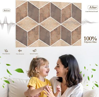 Акустичні панелі JBER для стін самоклеючі, звукопоглинаючі 3D-панелі з мармуровою текстурою для студії, офісу та дому, 30×30×1 см, 12 шт (Гексагон)