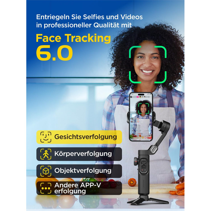 Стабілізатор Gimbal AOCHUAN для iPhone та Android - 3-осьовий, з фокусуванням, трекінг облич/об'єктів, для відеозйомки
