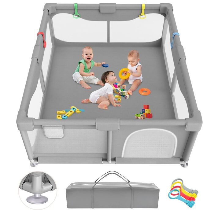 Sarr Klith Playpen Baby 150 x 180cm, Playpen with Suction Cups, Indoor/Outdoor Playpen with Breathable Mesh, No Play Mat, Large Safety Play Area with Easy Assembly/Disassembly 150x180cm