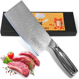 Набір кухонних ножів Damast: професійний ніж для м'яса, ніж шеф-кухаря, ручна робота, з нержавіючої сталі Damast, з антиковзним дерев'яним руків'ям, подарункова коробка