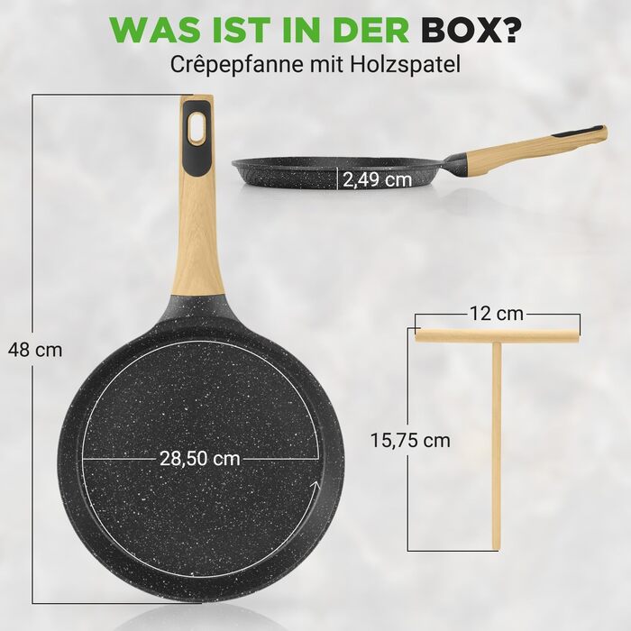 Пательня для млинців Nutrichef 28 см з антипригарним мармуровим покриттям, індукційна, з дерев'яною лопаткою