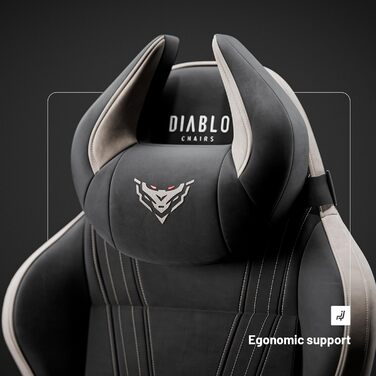 Ігрове крісло Diablo X-Horn 2.0, ергономічне, тканинне, 150 кг, 3D підлокітники, підголівник і поперекова підтримка, бежево-чорне, розмір L, для геймерів та офісу