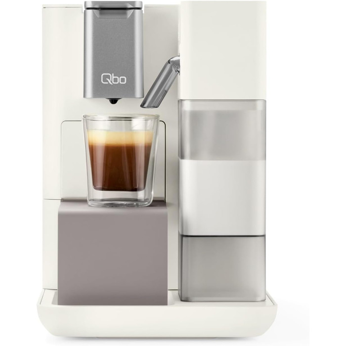 Tchibo Qbo MILK MASTER Premium Capsule Machine for Cappuccino, Espresso, Caffè Crema, Caffè Grande, one-touch milk froth with removable 300ml milk tank, with automatic shut-off, White Cashmere