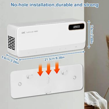 UV Toothbrush Sanitizer with 6 Toothbrush Brush Slots, UV Disinfection Toothbrush Holder with Drying, 2000mAh USB Rechargeable Toothbrush Sanitizer Holder Wall Mounted with 3 Modes for Bathrooms (White)