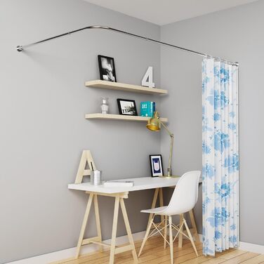 Регульована штанга для душу L-Form, нержавіюча сталь, 68–96 см × 68–96 см, водовідштовхувальна, з 12 кільцями, комплект гвинтів, 90 градусів