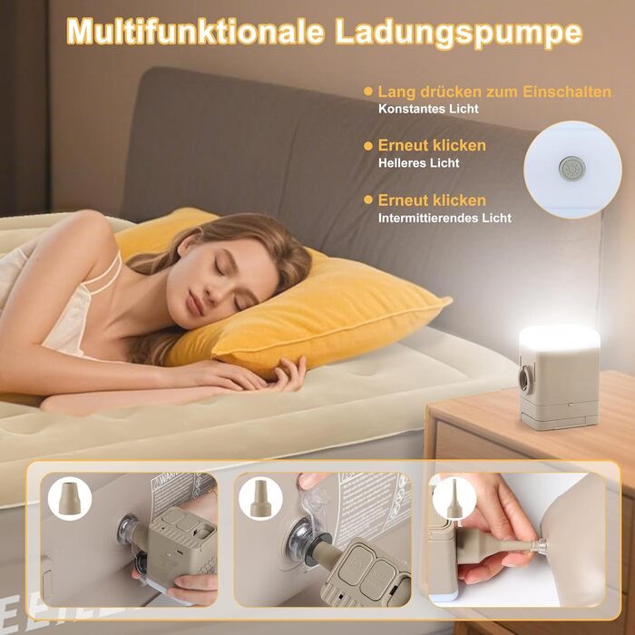 Надувний матрац самонадувний, односпальний з насосом та нічною підсвіткою, гостьовий, для дому та кемпінгу, 190 x 100 x 40 см