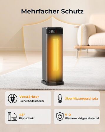 Електричний обігрівач 2000W з економічним споживанням, тихий, з таймером 24 години, осциляція 90°, захист від перекидання та перегріву, чорний