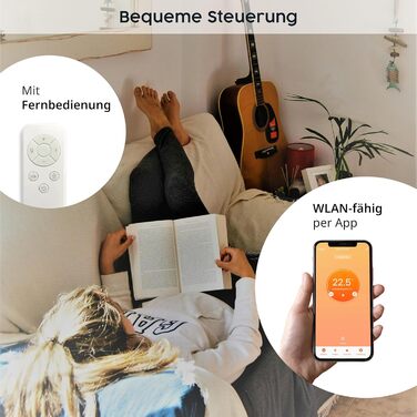 Обігрівач KönigsHaus 450W Smart Dual-Інфрачервоний V2 - підлоговий/настінний - керування через Wi-Fi, пульт - з тримачем для рушників, ніжки та кріплення - білий, з дисплеєм