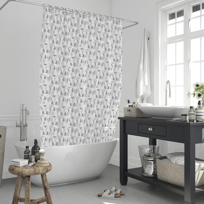 Шторка для душу 180x180 см | Шторка для ванни з антигрибковим покриттям | Сірий геометричний дизайн | Шторка для ванни/душової кабіни