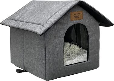 Vinnypet Outdoor Cat House - Winterproof, Waterproof, Warm Pet Shelter with Plush Cushion - Dog House, Stray Animal Shelter - 40x35x40cm Grey