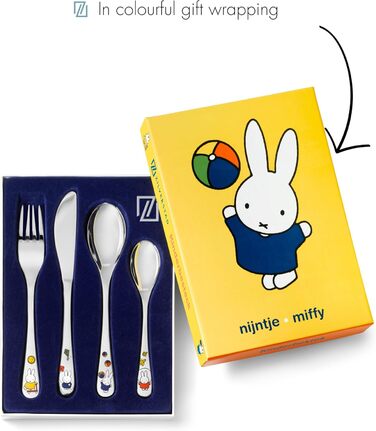 Дитячий столовий набір Miffy, 4 шт., нержавіюча сталь, сріблястий, 21.5 x 15.5 x 2.5 см