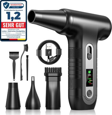 Електричний пилосос для повітря з HD-дисплеєм - Air Duster 200000 RPM з LED-підсвічуванням, міні-пилосос на акумуляторі, спрей стисненого повітря для чищення ПК, повітряний пилосос для клавіатури, дому, авто, W06 (чорний)