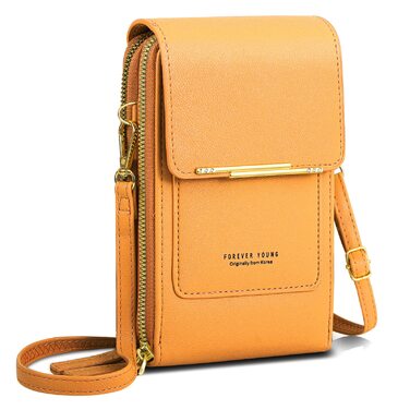 Жіноча сумка-клатч через плече з PU шкіри для телефону, гаманця та карток. Жовта кросбоді сумка Handytasche преміум якості