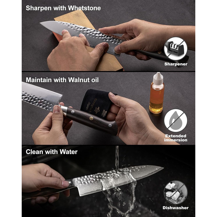 Ніж кухарський Kanngou Gyuto 21 см, японська дамаська сталь (67 шарів), рукоять з чорного дерева, професійний ніж у подарунковій коробці