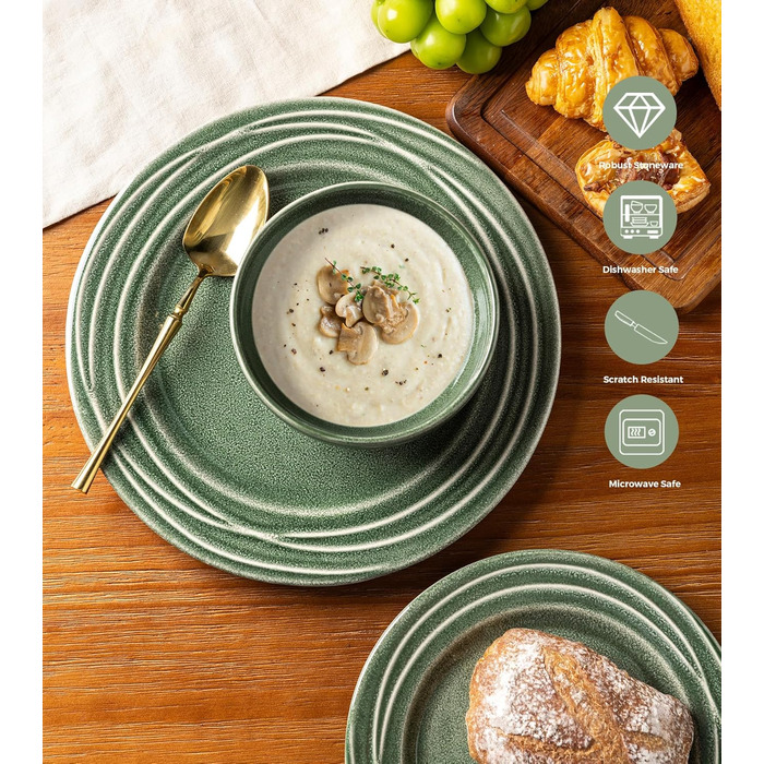 Набір керамічного посуду GBHOME, 12 предметів, ручної роботи, реактивна глазур, для 4 осіб, білий (Aktiv Weiß)