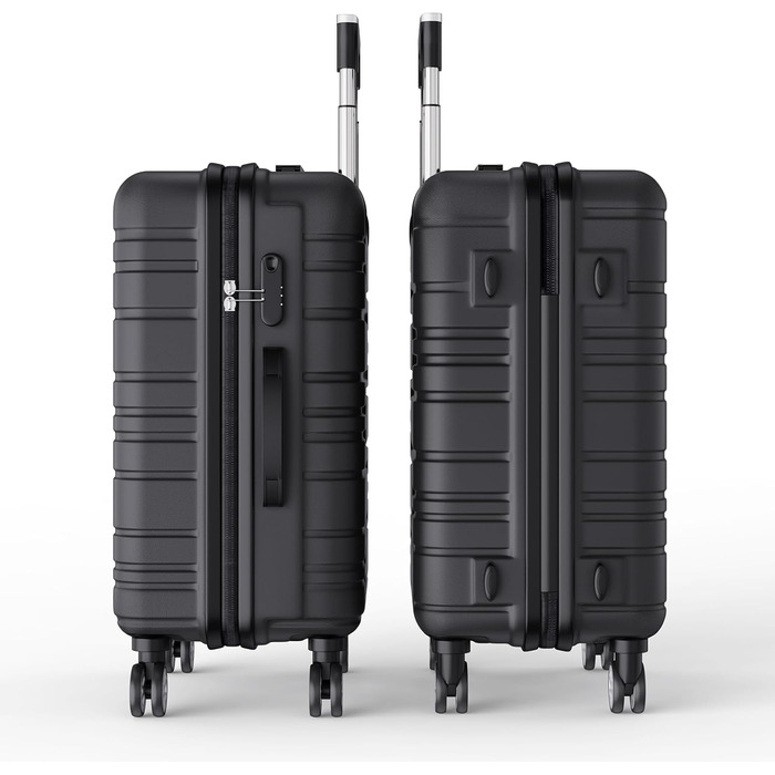 Набір валіз 3 шт., чорний: міцний, легкий, з TSA замком та обертовими колесами 360°