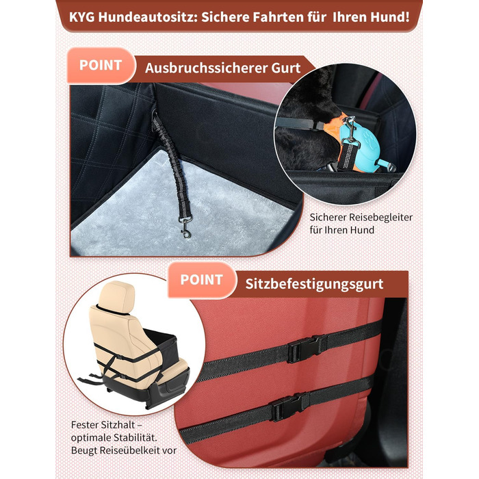 Автокрісло для собак KYG - стабільне, водовідштовхувальне, неслизьке та стійке до подряпин, для маленьких собак, для переднього та заднього сидіння (Чорний) 6696