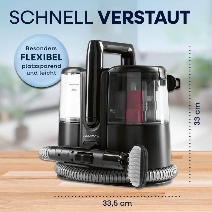 CLEANmaxx Професійний пароочисник для меблів та килимів Pro Steam | 3-в-1: для меблів, точкове чищення, прання | Ефективний видалення плям гарячою водою та парою для килимів, авто, диванів (Чорний з шампунем, Pro 400W)