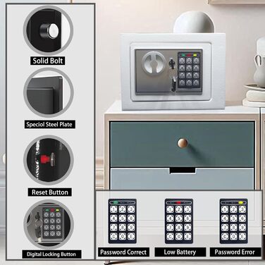 Електронний сейф Yuanshikj Deluxe з цифровим замком та клавіатурою для дому, офісу, готелю, бізнесу, ювелірних виробів та зброї, сріблястий (17E)