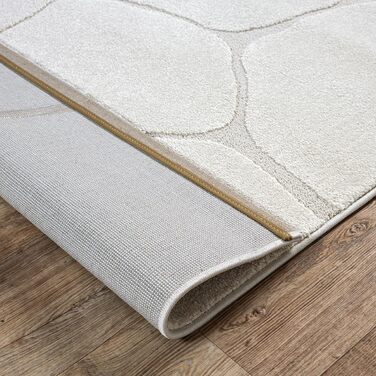 Килим Everest - сучасний коротковорсовий килим для вітальні та спальні з ефектом висоти-низькості, 3D ефект, висока щільність ворсу та приємна м'якість, дизайн Panglao, кремовий (200 x 290 см)