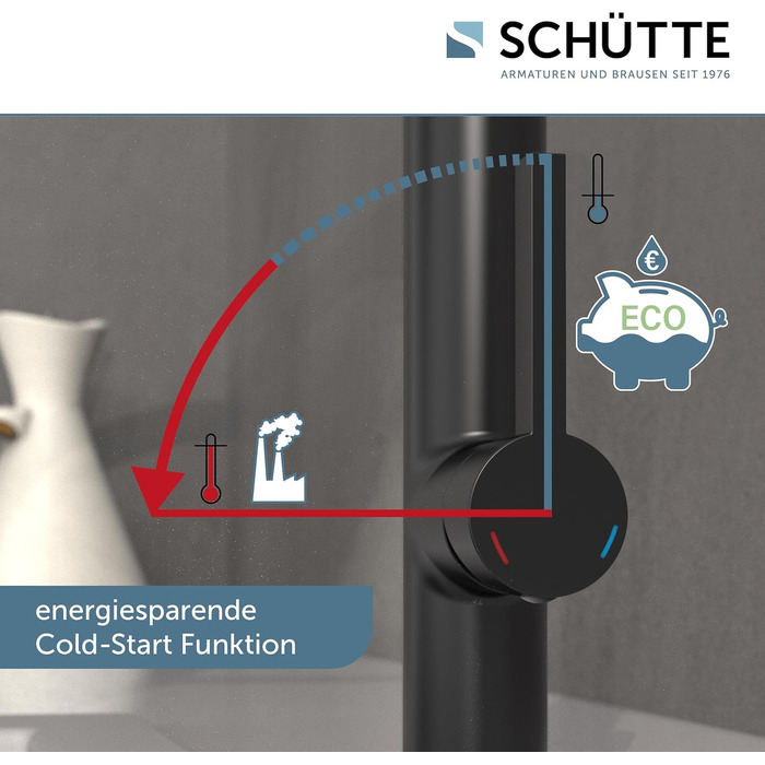 Кухонний змішувач SCHÜTTE 79147 MIAMI з висувною насадкою, поворотним гусаком 360° та Soft Touch, для раковини (хром/чорний)